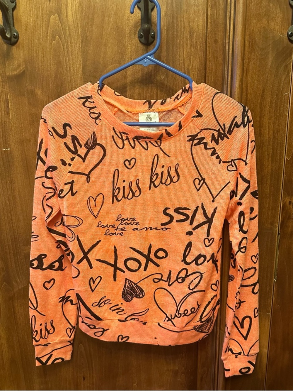 Orange Graphic Long-Sleeve Tee with Love & Kiss Print